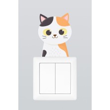 Pinkipay Sevimli Benekli Kedi Çocuk Odası Dekoratif Priz Stickerı 4'lü Paket