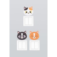 Pinkipay Sevimli Benekli Kediler Çocuk Odası Dekoratif Priz Stickerı Üçlü Set