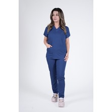 Stilmed Üniforma Petrol Mavisi Hemşire ve Doktor Forması Scrubs Takımı Likralı Alt Üst Üniforma Unisex Yarasa Kol