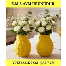 E.M.S 2 Adet Sarı Renk Çiçek Desenli Vazo Dekoratif Vazo Dekoratif Saksı.