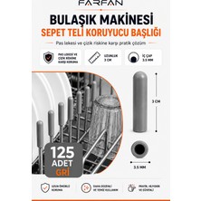 Farfan 125 Adet Gri | Pas Küf Önleyici Bulaşık Sepet Aksesuarı Kapakları | Tamir Seti | Raf Ucu | 3 Cm Boy BPA FREE