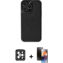 Marsilyan™- iPhone 15 Pro Max Kılıf Zirve Işık Serisi - Siyah 3D Antistatik Mat Seramik Nano Ekran Koruyucu + Pvd Metal Kamera Lens - Gı
