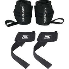 Musclecloth Pro Wrist Wraps + Padded Lifting Straps Seti Siyah