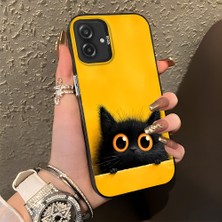 HONTINGA Samsung Galaxy A07 ile Uyumlu Kılıf Silikon Kenar Sert Arka Kamera Koruyucu Basitlik Anti Düşme Kamera Korumalı Kedi Desen Couple Telefon Kılıfı Kadın ve Erkek Için Uygundur K1-1337