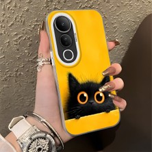 HONTINGA Vivo V50 Lite ile Uyumlu Kılıf Silikon Kenar Sert Arka Kamera Koruyucu Basitlik Anti Düşme Kamera Korumalı Kedi Desen Couple Telefon Kılıfı Kadın ve Erkek Için Uygundur K1-1337