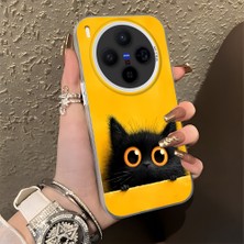 HONTINGA Vivo X300 ile Uyumlu Kılıf Silikon Kenar Sert Arka Kamera Koruyucu Basitlik Anti Düşme Kamera Korumalı Kedi Desen Couple Telefon Kılıfı Kadın ve Erkek Için Uygundur K1-1337
