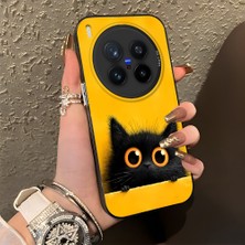 HONTINGA Vivo X300 Pro ile Uyumlu Kılıf Silikon Kenar Sert Arka Kamera Koruyucu Basitlik Anti Düşme Kamera Korumalı Kedi Desen Couple Telefon Kılıfı Kadın ve Erkek Için Uygundur K1-1337