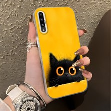 HONTINGA Samsung Galaxy A50 ile Uyumlu Kılıf Silikon Kenar Sert Arka Kamera Koruyucu Basitlik Anti Düşme Kamera Korumalı Kedi Desen Couple Telefon Kılıfı Kadın ve Erkek Için Uygundur K1-1337