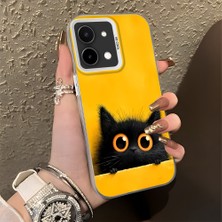 HONTINGA Vivo Y28 ile Uyumlu Kılıf Silikon Kenar Sert Arka Kamera Koruyucu Basitlik Anti Düşme Kamera Korumalı Kedi Desen Couple Telefon Kılıfı Kadın ve Erkek Için Uygundur K1-1337
