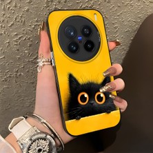 HONTINGA Vivo X200 Pro ile Uyumlu Kılıf Silikon Kenar Sert Arka Kamera Koruyucu Basitlik Anti Düşme Kamera Korumalı Kedi Desen Couple Telefon Kılıfı Kadın ve Erkek Için Uygundur K1-1337