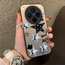 HONTINGA Vivo X300 ile Uyumlu Kılıf Silikon Kenar Sert Arka Kamera Koruyucu Basitlik Anti Düşme Kamera Korumalı Yıldız Desen Couple Telefon Kılıfı Kadın ve Erkek Için Uygundur K1-1338