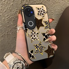 HONTINGA Vivo V50 ile Uyumlu Kılıf Silikon Kenar Sert Arka Kamera Koruyucu Basitlik Anti Düşme Kamera Korumalı Leoparlı Yıldız Desen Couple Telefon Kılıfı K1-1345