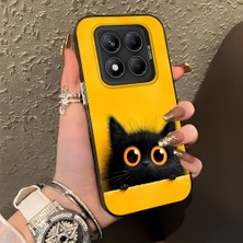 HONTINGA Xiaomi Redmi Note 14 Pro ile Uyumlu Kılıf Silikon Kenar Sert Arka Kamera Koruyucu Basitlik Anti Düşme Kamera Korumalı Kedi Desen Couple Telefon Kılıfı Kadın ve Erkek Için Uygundur K1-1337
