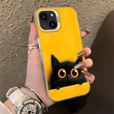 HONTINGA iPhone 15 Plus ile Uyumlu Kılıf Silikon Kenar Sert Arka Kamera Koruyucu Basitlik Anti Düşme Kamera Korumalı Kedi Desen Couple Telefon Kılıfı Kadın ve Erkek Için Uygundur K1-1337