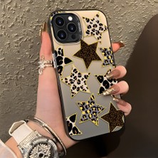 HONTINGA iPhone 15 Pro Max ile Uyumlu Kılıf Silikon Kenar Sert Arka Kamera Koruyucu Basitlik Anti Düşme Kamera Korumalı Leoparlı Yıldız Desen Couple Telefon Kılıfı K1-1345