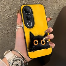 HONTINGA Vivo V50 Lite ile Uyumlu Kılıf Silikon Kenar Sert Arka Kamera Koruyucu Basitlik Anti Düşme Kamera Korumalı Kedi Desen Couple Telefon Kılıfı Kadın ve Erkek Için Uygundur K1-1337