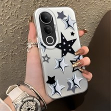 HONTINGA Vivo V50 Lite ile Uyumlu Kılıf Silikon Kenar Sert Arka Kamera Koruyucu Basitlik Anti Düşme Kamera Korumalı Yıldız Desen Couple Telefon Kılıfı Kadın ve Erkek Için Uygundur K1-1338