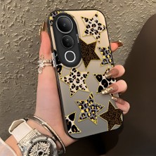 HONTINGA Vivo V50 Lite ile Uyumlu Kılıf Silikon Kenar Sert Arka Kamera Koruyucu Basitlik Anti Düşme Kamera Korumalı Leoparlı Yıldız Desen Couple Telefon Kılıfı K1-1345