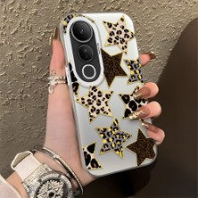 HONTINGA Vivo V50 Lite ile Uyumlu Kılıf Silikon Kenar Sert Arka Kamera Koruyucu Basitlik Anti Düşme Kamera Korumalı Leoparlı Yıldız Desen Couple Telefon Kılıfı K1-1345