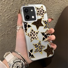 HONTINGA Vivo Y28 ile Uyumlu Kılıf Silikon Kenar Sert Arka Kamera Koruyucu Basitlik Anti Düşme Kamera Korumalı Leoparlı Yıldız Desen Couple Telefon Kılıfı K1-1345