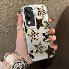 HONTINGA Vivo Y04 ile Uyumlu Kılıf Silikon Kenar Sert Arka Kamera Koruyucu Basitlik Anti Düşme Kamera Korumalı Leoparlı Yıldız Desen Couple Telefon Kılıfı K1-1345