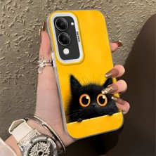 HONTINGA Vivo Y04 ile Uyumlu Kılıf Silikon Kenar Sert Arka Kamera Koruyucu Basitlik Anti Düşme Kamera Korumalı Kedi Desen Couple Telefon Kılıfı Kadın ve Erkek Için Uygundur K1-1337