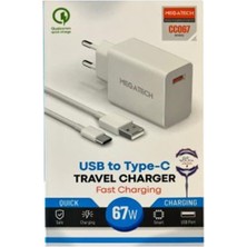 Megatech 67W Turbo Şarj Gösterme Evşarj Kafa + Type-C Şarj Kablosu