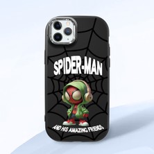 HONTINGA iPhone 11 Pro Max ile Uyumlu Kılıf Kamera Korumalı Düşüme Önleyici Kamera Koruyucu Siyah Yumuşak Silikon Couple Telefon Kılıfı Spider Man Desenli K4-0369