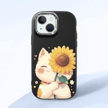 HONTINGA iPhone 13 Mini ile Uyumlu Kılıf Kamera Korumalı Düşüme Önleyici Kamera Koruyucu Siyah Yumuşak Silikon Couple Telefon Kılıfı Kedi Desenli K4-0367