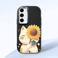 HONTINGA Samsung Galaxy S23 ile Uyumlu Kılıf Kamera Korumalı Düşüme Önleyici Kamera Koruyucu Siyah Yumuşak Silikon Couple Telefon Kılıfı Kedi Desenli K4-0367