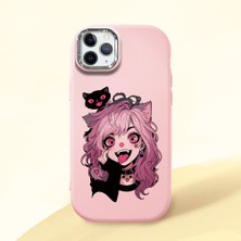 HONTINGA iPhone 11 Pro ile Uyumlu Kılıf Kamera Korumalı Düşüme Önleyici Kamera Koruyucu Pembe Yumuşak Silikon Couple Telefon Kılıfı Kız Desenli K4-0368
