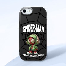 HONTINGA iPhone 7 ile Uyumlu Kılıf Kamera Korumalı Düşüme Önleyici Kamera Koruyucu Siyah Yumuşak Silikon Couple Telefon Kılıfı Spider Man Desenli K4-0369