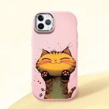 HONTINGA iPhone 11 Pro ile Uyumlu Kılıf Kamera Korumalı Düşüme Önleyici Kamera Koruyucu Pembe Yumuşak Silikon Couple Telefon Kılıfı Kedi Desenli K4-0370