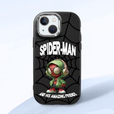 HONTINGA iPhone 13 Mini ile Uyumlu Kılıf Kamera Korumalı Düşüme Önleyici Kamera Koruyucu Siyah Yumuşak Silikon Couple Telefon Kılıfı Spider Man Desenli K4-0369