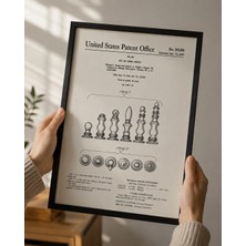Pegziz Satranç Taşları Patent Çizimi Tablosu Oyun Duvar Dekor Tablo