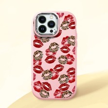 HONTINGA iPhone 14 Pro ile Uyumlu Kılıf Kamera Korumalı Düşüme Önleyici Kamera Koruyucu Pembe Yumuşak Silikon Couple Telefon Kılıfı Öpücük Desenli K4-0366