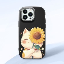 HONTINGA iPhone 14 Pro Max ile Uyumlu Kılıf Kamera Korumalı Düşüme Önleyici Kamera Koruyucu Siyah Yumuşak Silikon Couple Telefon Kılıfı Kedi Desenli K4-0367