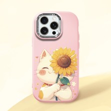 HONTINGA iPhone 15 Pro Max ile Uyumlu Kılıf Kamera Korumalı Düşüme Önleyici Kamera Koruyucu Pembe Yumuşak Silikon Couple Telefon Kılıfı Kedi Desenli K4-0367