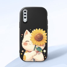 HONTINGA Samsung Galaxy A50 ile Uyumlu Kılıf Kamera Korumalı Düşüme Önleyici Kamera Koruyucu Siyah Yumuşak Silikon Couple Telefon Kılıfı Kedi Desenli K4-0367