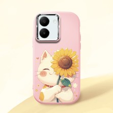 HONTINGA Vivo Y27 ile Uyumlu Kılıf Kamera Korumalı Düşüme Önleyici Kamera Koruyucu Pembe Yumuşak Silikon Couple Telefon Kılıfı Kedi Desenli K4-0367