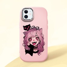 HONTINGA iPhone 12 Mini ile Uyumlu Kılıf Kamera Korumalı Düşüme Önleyici Kamera Koruyucu Pembe Yumuşak Silikon Couple Telefon Kılıfı Kız Desenli K4-0368