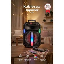 Torima Bluetooth Hoparlör Rgb Işıklı Mikrofonlu Kumandalı Hoparlör D26 Siyah