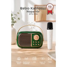 Torima Bluetooth Hoparlör Nostaljik Radyo Mikrofonlu Rgb Işıklı TWS USB TF Speaker BTS-1956 Yeşil