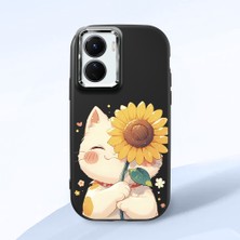 HONTINGA Vivo Y02S ile Uyumlu Kılıf Kamera Korumalı Düşüme Önleyici Kamera Koruyucu Siyah Yumuşak Silikon Couple Telefon Kılıfı Kedi Desenli K4-0367