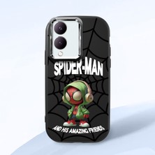 HONTINGA Vivo Y28 ile Uyumlu Kılıf Kamera Korumalı Düşüme Önleyici Kamera Koruyucu Siyah Yumuşak Silikon Couple Telefon Kılıfı Spider Man Desenli K4-0369
