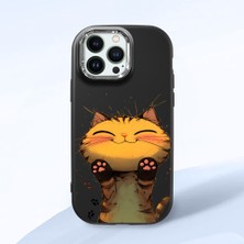 HONTINGA iPhone 13 Pro Max ile Uyumlu Kılıf Kamera Korumalı Düşüme Önleyici Kamera Koruyucu Siyah Yumuşak Silikon Couple Telefon Kılıfı Kedi Desenli K4-0370