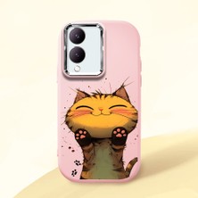 HONTINGA Vivo Y28 ile Uyumlu Kılıf Kamera Korumalı Düşüme Önleyici Kamera Koruyucu Pembe Yumuşak Silikon Couple Telefon Kılıfı Kedi Desenli K4-0370