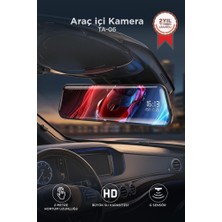 Torima Araç İçi Kamera Gece Görüşlü LCD Ekranlı 1080P Ön ve Arka Dikiz Aynası TA06 Siyah