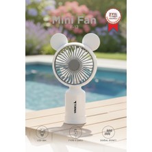 Torima Şarjlı El Vantilatörü Ayıcık Kulaklı 2 Kademeli Işıklı Mini Fan F12 Beyaz