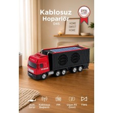 Torima Bluetooth Hoparlör Güneş Enerjili Tır Tasarımlı FM USB AUX Speaker D45 Kırmızı